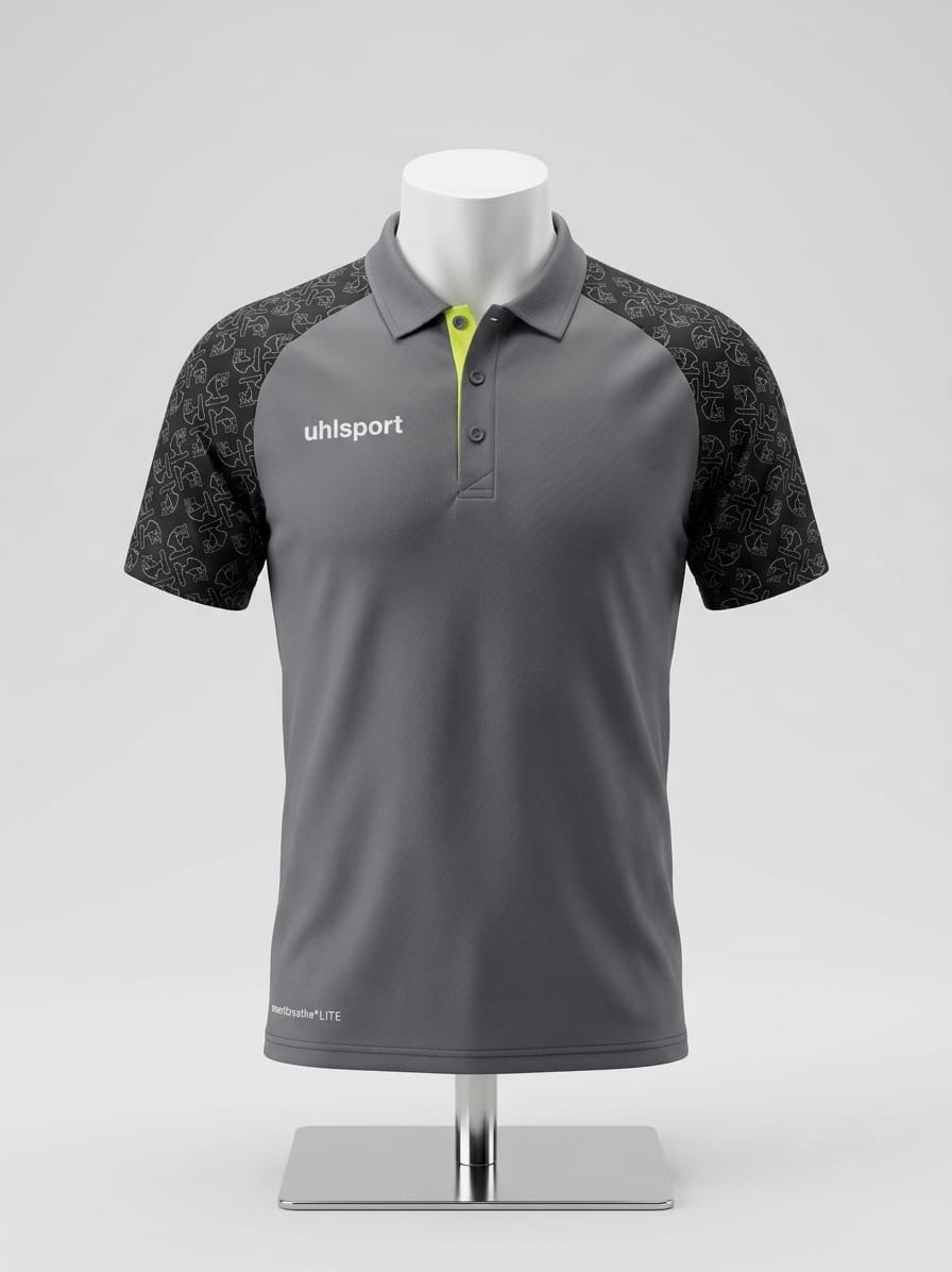 Polo Shirt – Gray with Black Pattern Sleeves