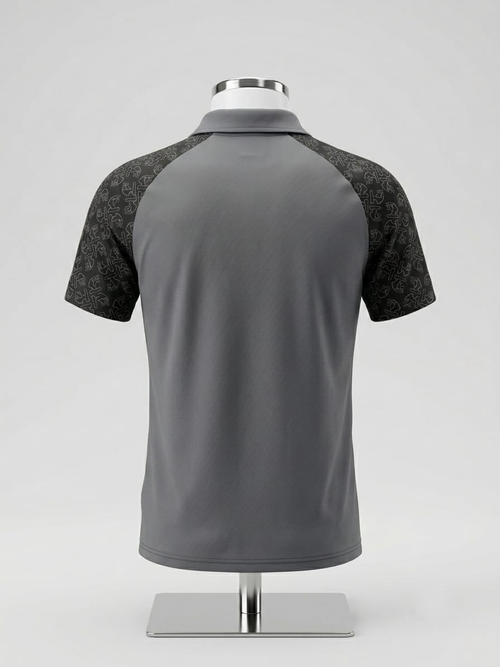 Polo Shirt – Gray with Black Pattern Sleeves