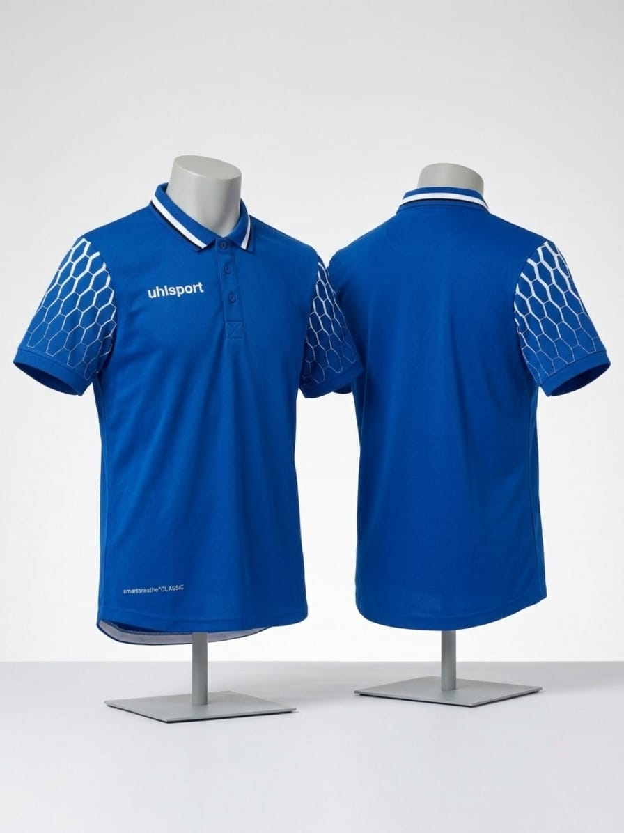 Polo Shirt – Royal Blue with Hexagon Sleeve Design