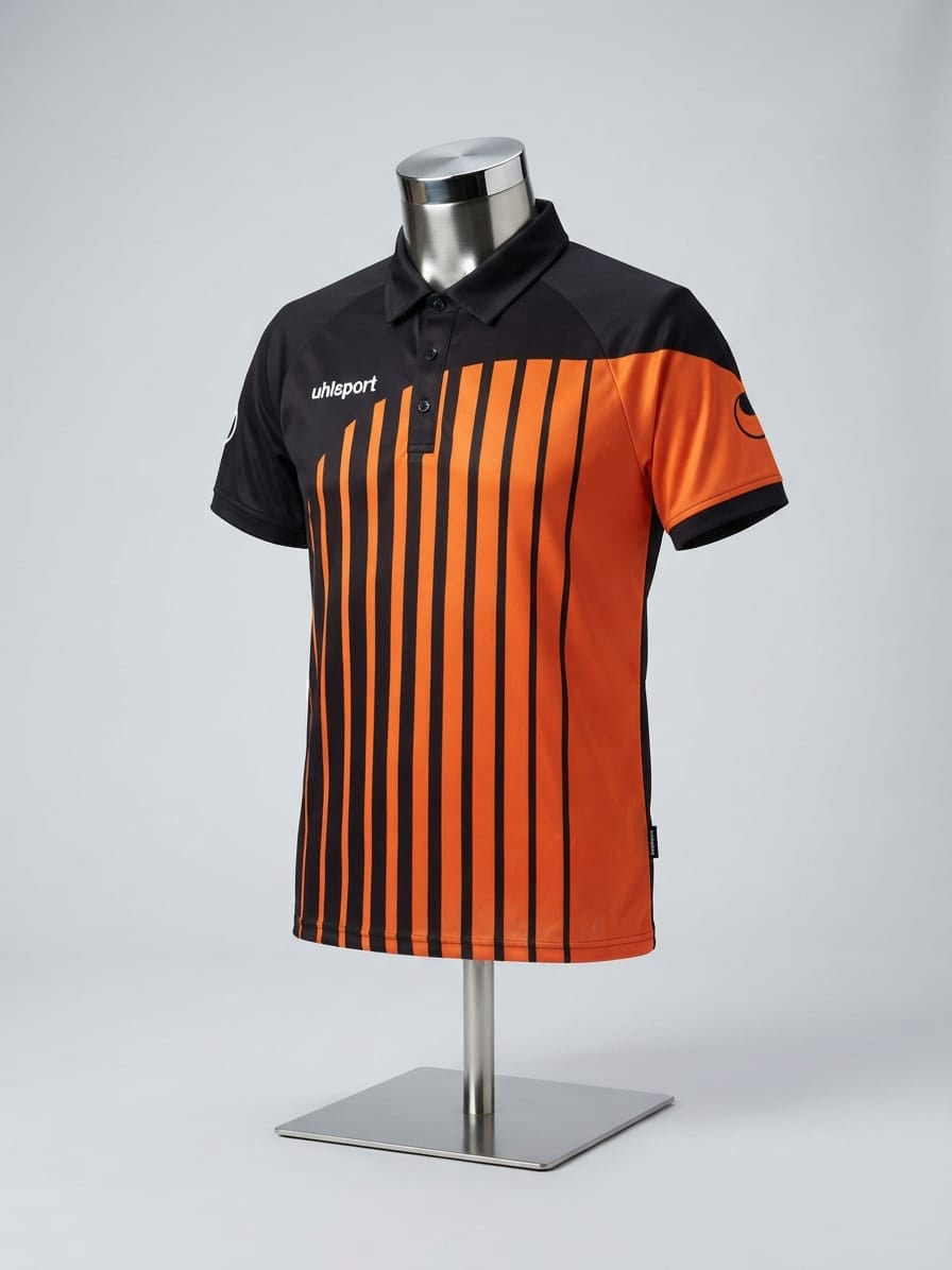 Uhlsport Black Orange Striped Polo Shirt