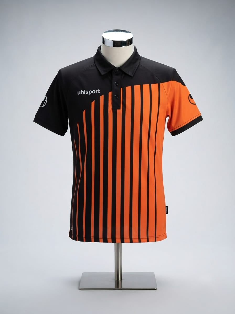 Uhlsport Black Orange Striped Polo Shirt