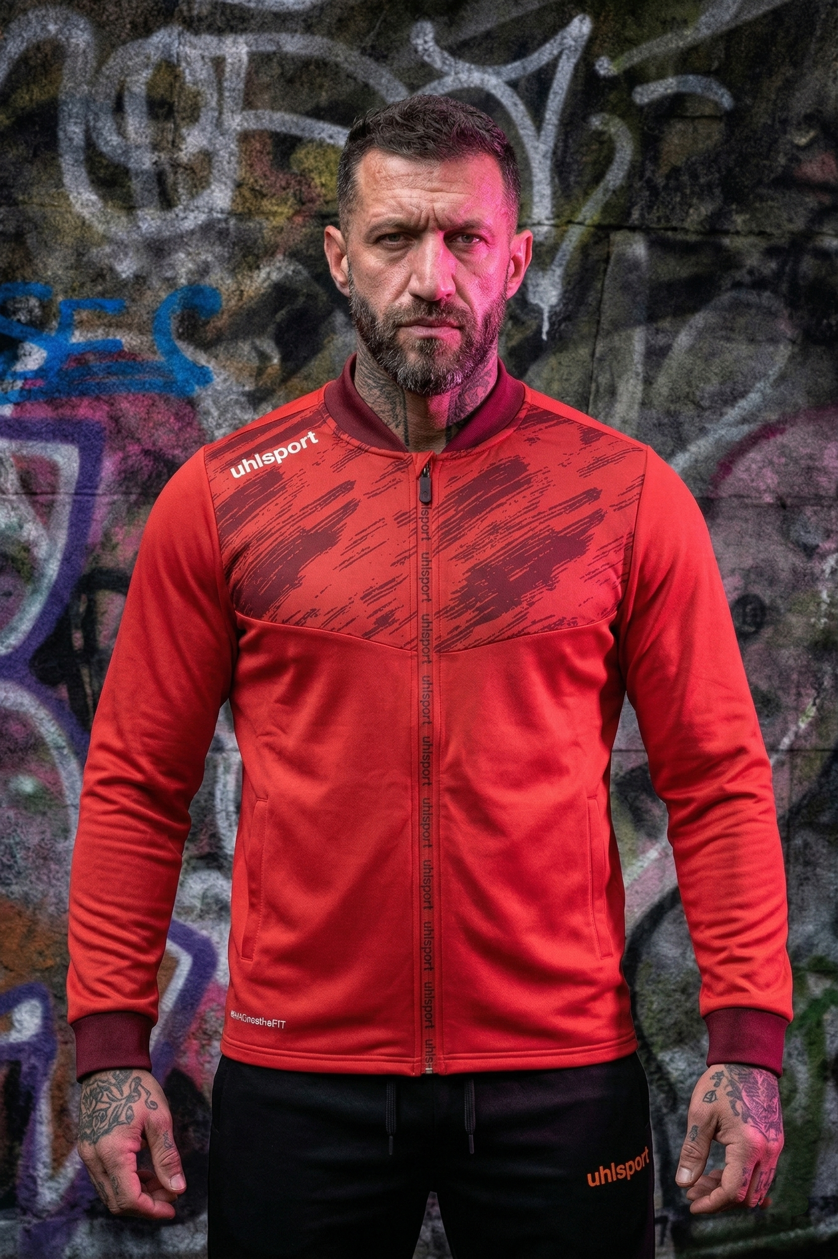 SmartbreatheFit Red textured-chest tracksuit